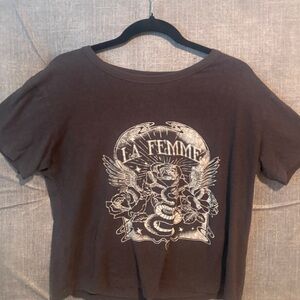 Auguste La Femme Cropped Graphic Tee Snake Rose Boho Top
